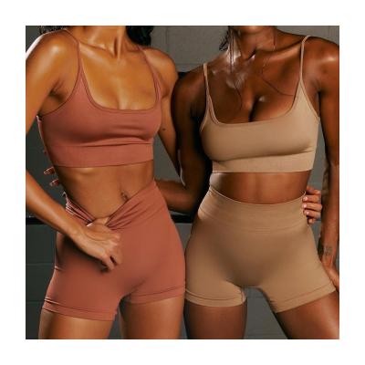 China Newest Breathable Ladies Sports Active Wear Set Set-Neck Sports Bra Workout Biker Shorts Fitness Yoga Shorts Sets for sale