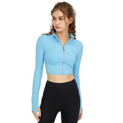 China New Breathable Autumn Winter Long Sleeved Sports Coat With Zipper Front High Collar Gym Yoga Fitness Jacket For Women for sale