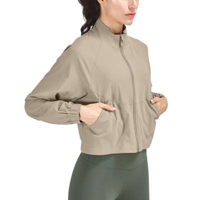 China Women Autumn Winter Long Sleeved Sports Breathable Coat With Zipper Front Loose Quick Dry Gym Yoga Fitness Top for sale