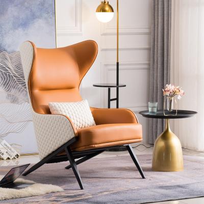 China (Other)Adjustable Modern High Back Wing Chair With Armrest Stainless Steel Leather Leisure Lounger Accent Chair For Living Room for sale