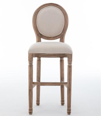 China Factory Direct Sale Eco-Friendly French Wood Carving Vintage Louis Solid Wood Upholstered High Chair Bar Chair for sale