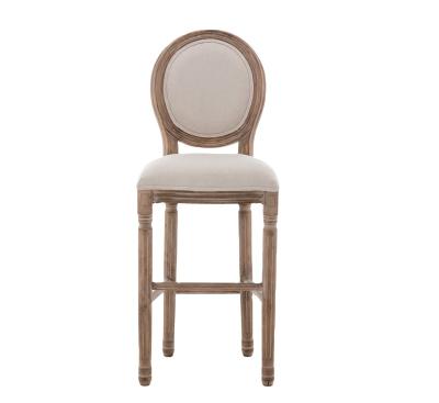 China Factory Direct Sale Eco-Friendly French Wood Carving Vintage Louis Solid Wood Upholstered High Chair Bar Chair for sale