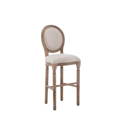 China 2021 High Legs Antique Wood Carving Dining Chair Upholstered Round Scullery Dining Footstool Bar Stool Wood Umpire Chair for sale