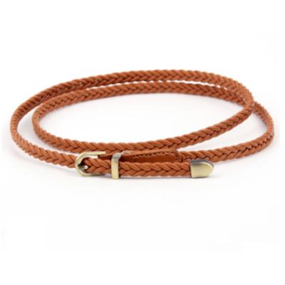 China Multi Color Lady Pig Skin Metal Buckle Weave PU Alloy Waistband Elastic Waistband Women Leather Slim Waist Belt for sale