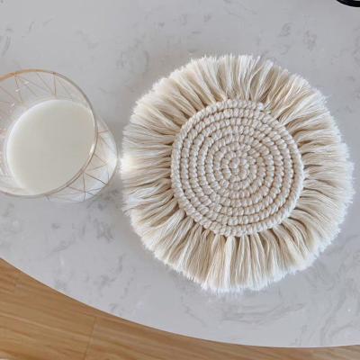 China Non-slip Handmade Macrame Cup Cushion Mats Insulation Coffee Pad Placemat Cotton Canvas 18*11cm Round Viable Coasters For Table for sale