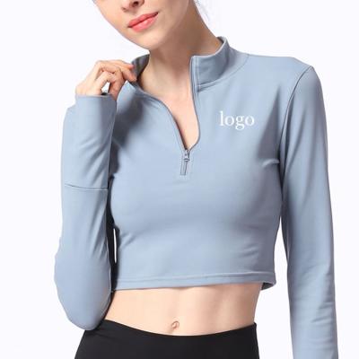 China Breathable Yoga Women Fitness Yoga Women Long Sleeve Long Sleeve T-shirt Fashion Soft High Neck Zipper Hoodies Gym Sports Tops for sale