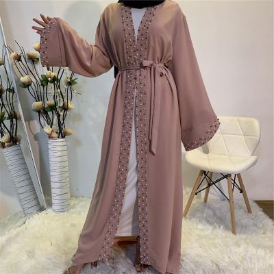 China Zipper Up Plus Size Long Sleeve Islamic Abaya Beading Muslim Maxi Dress For Women for sale