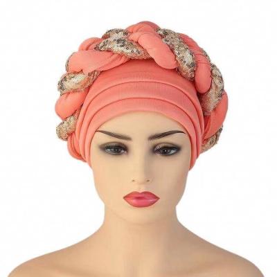 China Zipper Up Bling Bling Women Two Color Luxury Muslim Turban Hat Hair Accessories for sale