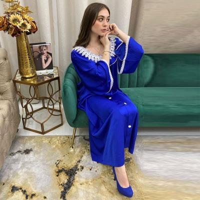 China Breathable Soft Lace Patchwork Abaya Dress For Women Arab Turkish Kaftan Dubai Jalabiya Muslim Clothing Autumn 2020 Long Sleeve for sale