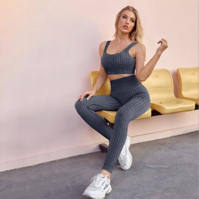 China 2021 Breathable Stylish Women 2 Piece Fitness Clothes Yoga Pants Seamless Workout Top Sets for sale