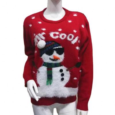 China Custom Anti-wrinkle Factory O Neck Christmas Sweater Cartoon Snowman LED Light Women Christmas Sweater for sale