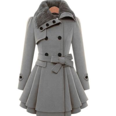 China Solid Color Women's Anorak Double Breasted Button Belt Fur Collar Winter Warm Thick Breathable Long Coat Coat for sale