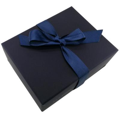 China Custom Hot Blue Rigid Flat Storage Box Fancy Box Luxury Gift Box With Ribbon for sale