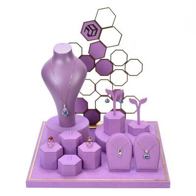 China Purple Microfiber Custom Microfiber Earring Jewelry Ring Jewelry Display Stand Set Watch Packaging Watch Storage for sale