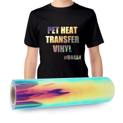 China Custom htv fabric textile pattern iridescent rainbow heat transfer vinyl for sale