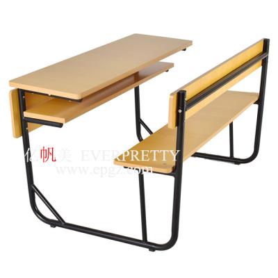 China Durable Steel Frame Soild School Classroom Reading Room Furniture Double Wooden Modern Wooden Student Desk Chair for sale