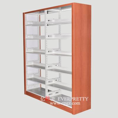 China New Design Library Furniture 6 Side Double Side Metal Bookcase Modern Book Shelves Wooden Bookshelf for sale