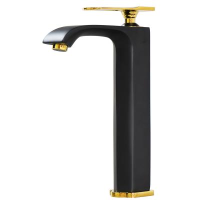 China JDOOR Contemporary High Quality Hot And Cold Faucet Black And Gold Single Handle Basin Faucet Brass Big Hole Single Basin Bathroom Faucet Mixer Tap for sale