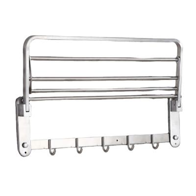 China Romantic Folding Towel Rack 304 Stainless Steel Wire Drawing Bath Towel Rack Bathroom Hardware Bathroom Hanging Shelf for sale