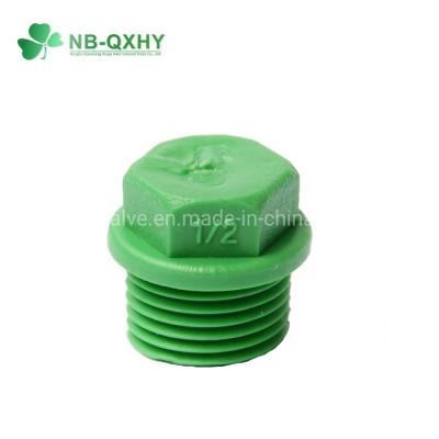 China PPR Thread Pipe Fittings Male Plug 1/2 inch Green for Hot and Cold Water Pipes for sale