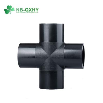 China SDR11 Negro Buttfusion HDPE tubo de ajuste de cuatro vías Tee Cross Tee para el suministro de gas y agua en venta