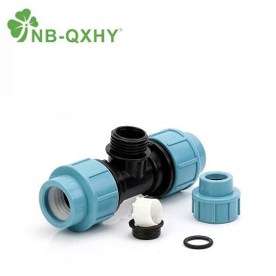 China Black and Blue Polypropylene/PP Compression Elbow/Tee Pipe Fittings for Irrigation for sale