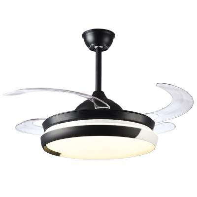 China Dimmable Ceiling Fan Hotel Light Modern Bedroom Modern LED Remote Control Large Shade With Retractable Blades for sale