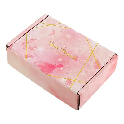 China Recyclable Custom Logo Printed Luxury Gold Foil Water Pink Corrugated Announcement Boxes Gift Packing Mail Boxes for sale