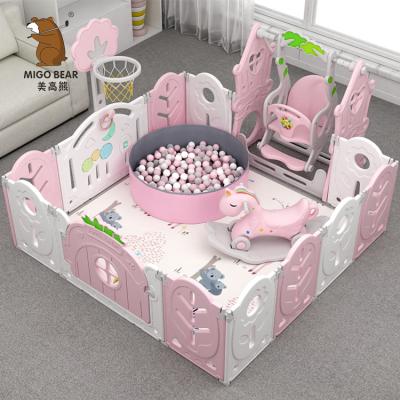 China New Foldable Deluxe Environmental Friendly Plastic Playpen Indoor Playground Fence Baby Playpen With Swing Slide for sale