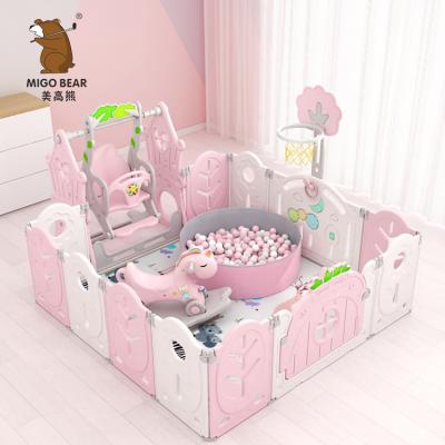 China Plastic Foldable Babies and Kids Home Lounge Fence Baby Playpen Safe Pink Fence for sale