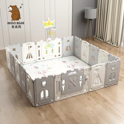 China New Design Baby Castle HDPE Foldable Plastic Gate Baby Fence Gate Baby Play Mat 16+2 With Fence Baby Playpen for sale