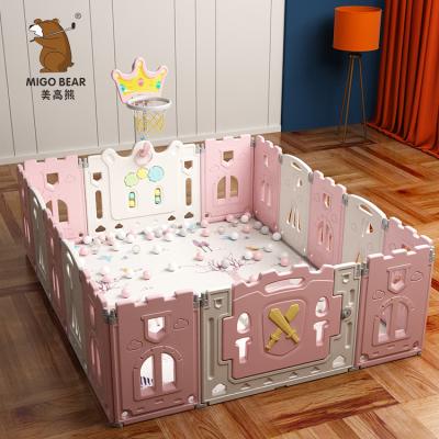 China Foldable PE Baby Play Yard Safety Plastic Fence Kids Plastic Big Foldable 14+2 Baby Playpen for sale