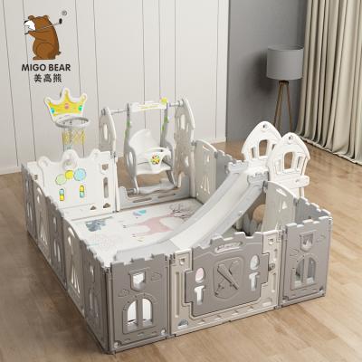 China Kids white and gray HDPE plastic foldable baby playpen, baby play yard, baby safety fence for sale