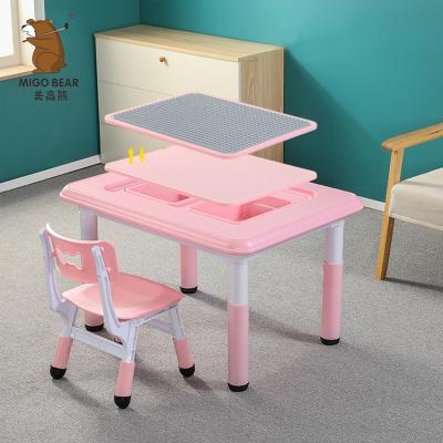 China Easy Assembly Children's Table Homework Desk Children's Furniture Study Multifunctional Building Plastic Tables and Chair for sale