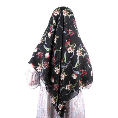 China 2019 Fashion Fashion Scarves Women Flower Print Chiffon Hijab Hijab Square Scarf Muslim Islamic Shawls for sale