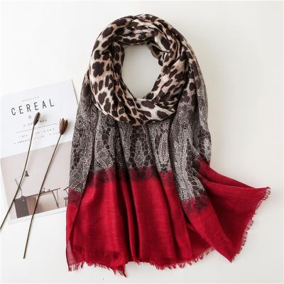 China Fashion New Fashion Cotton Shawl Red Rose Lace Leopard Print Scarves For Elegant Women for sale