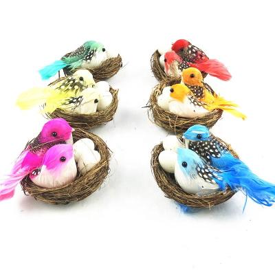 China MOSS 6 colors feather artificial birds with nests for home decoration for sale