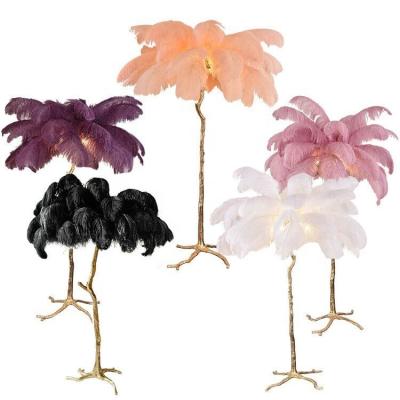 China Modern Designer Ostrich Feather LED Lamp Gold Nordic Romantic Lampshade LED Night Light For Bedroom Wedding for sale