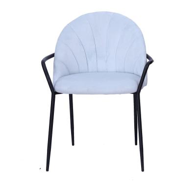 China Cooling Nordic Sky Blue Fabric Cushion Design Modern Dining Chair With Metal Legs for sale