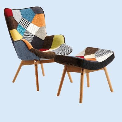 China 2019 New Four Leg Wing Back Patchwork Fabric Lounge Chair Stool Extended Listed Set, High Quality Sofa Chair for sale