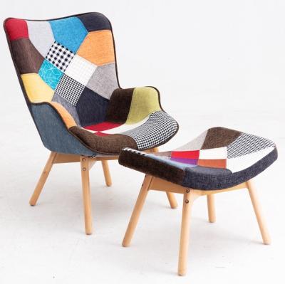 China Freed single chair 2019 new leisure patchwork fabric cover sofa chair with foot stool for your family for sale