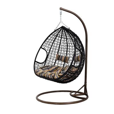 China Luxury Outdoor Garden Double Person Hanging Egg Shaped Wicker Swing Chair With Metal Frame For Kids/Adults/Baby for sale