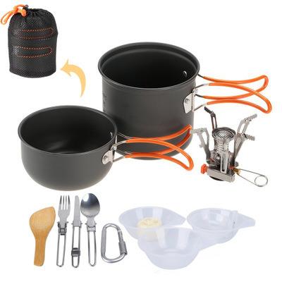 China Outdoor Survival Camping Portable Anodized Aluminum Cookware With Non Pot Cover Stick Cookware Sets for sale