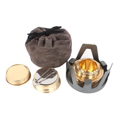 China Outdoor Camping Portable Alcohol Stove Outdoor Traveling Rise Windproof Stove Set Camping Alcohol Burner Liquid Solid Bracket Steaming Stove for sale