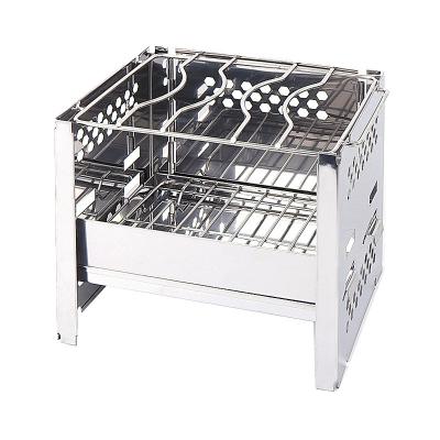 China Outdoor Camping Raising New Mini Outdoor Folding Stainless Steel Grill Camping BBQ Windshield Firewood Carbon Furnace Fire Moving Rack for sale