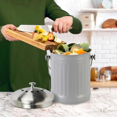 China 2021 Sustainable New Stainless Steel Food Waste Cart Kitchen Compost Bin for sale