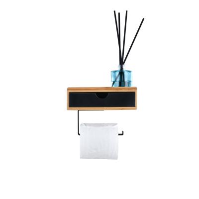 China New product modern household creative bamboo toilet paper holder self-adhesive for sale