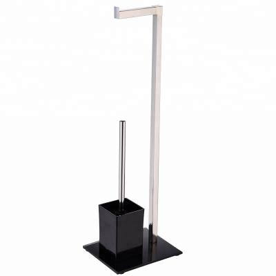 China Toilet Brush and Holder Bathroom Corner Stainless Steel Paper Toilet Paper Holder with Standing Toilet Brush for sale