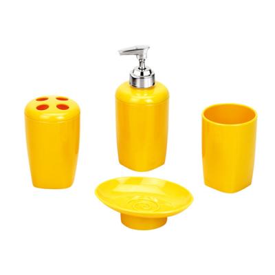 China Sustainable Eco - Friendly Plastic Bathroom Accessories Set 4 Piece Bath Accessories Orange Bathroom Set for sale