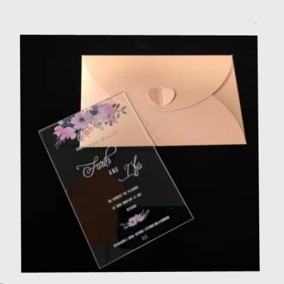 China Luxury/Durable/High Glossy/Full Printing Custom Laser Engraving 5 x 7 inch Clear Acrylic Invitation with Gift Box for sale